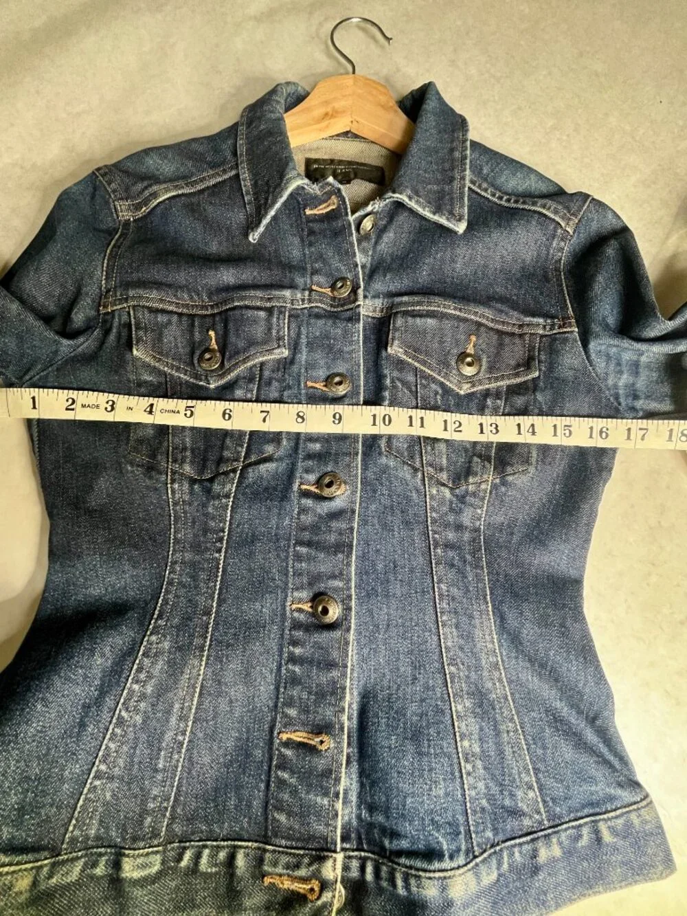 VTG French Connection Y2K Fitted Stretch Denim Hourglass Trucker Jacket Medium